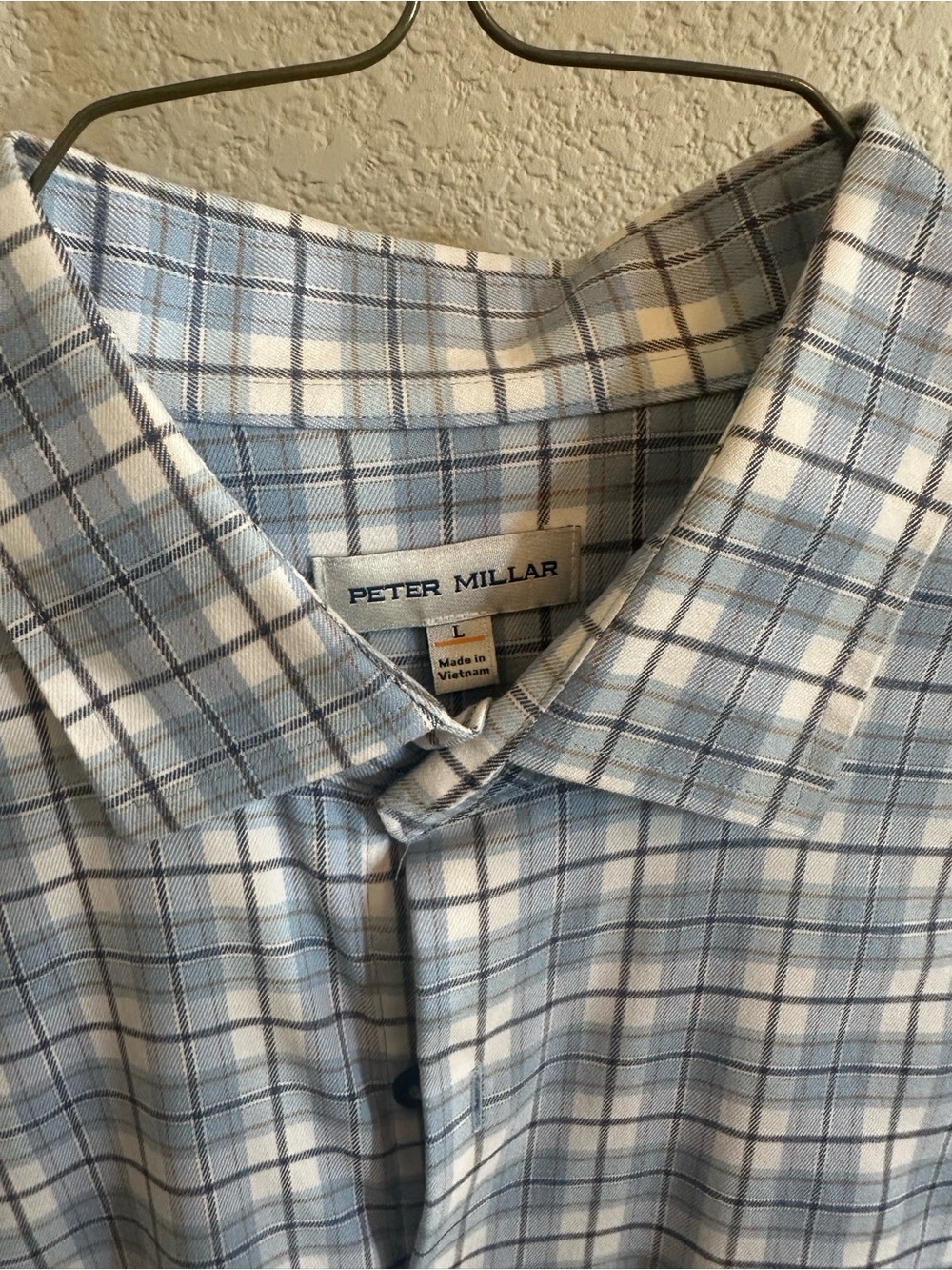 Peter Millar Blue and White Plaid Casual Button-Down Shirt